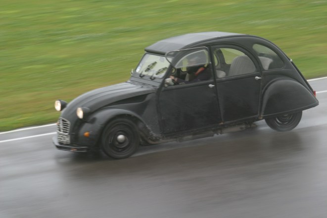 Trying not to crash the 100bhp 2CV (thanks to Ed McDonough for the photo)