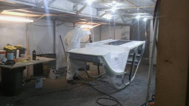 U-Pol Raptor gets applied to the 2CV's underside.