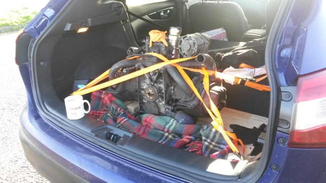 The engine on its return journey, aboard a Nissan Qashqai.