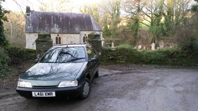 ZX poses outside a rather old, and lovely, chapel.
